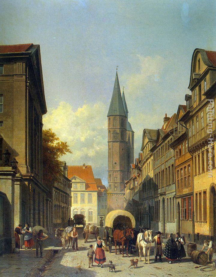 Jacques Carabain A Busy Street in a German Town